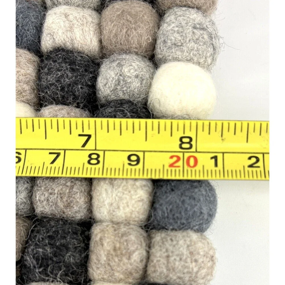 Handmade wool Felt Ball neutral/gray/black square mat, coaster, hot pad - 8.5